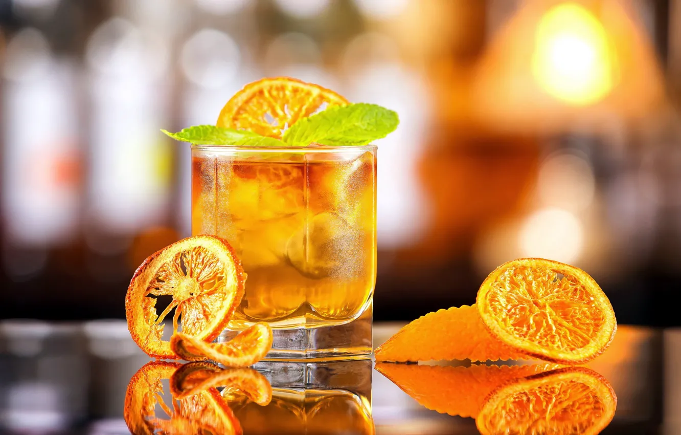 Фото обои стакан, апельсин, алкоголь