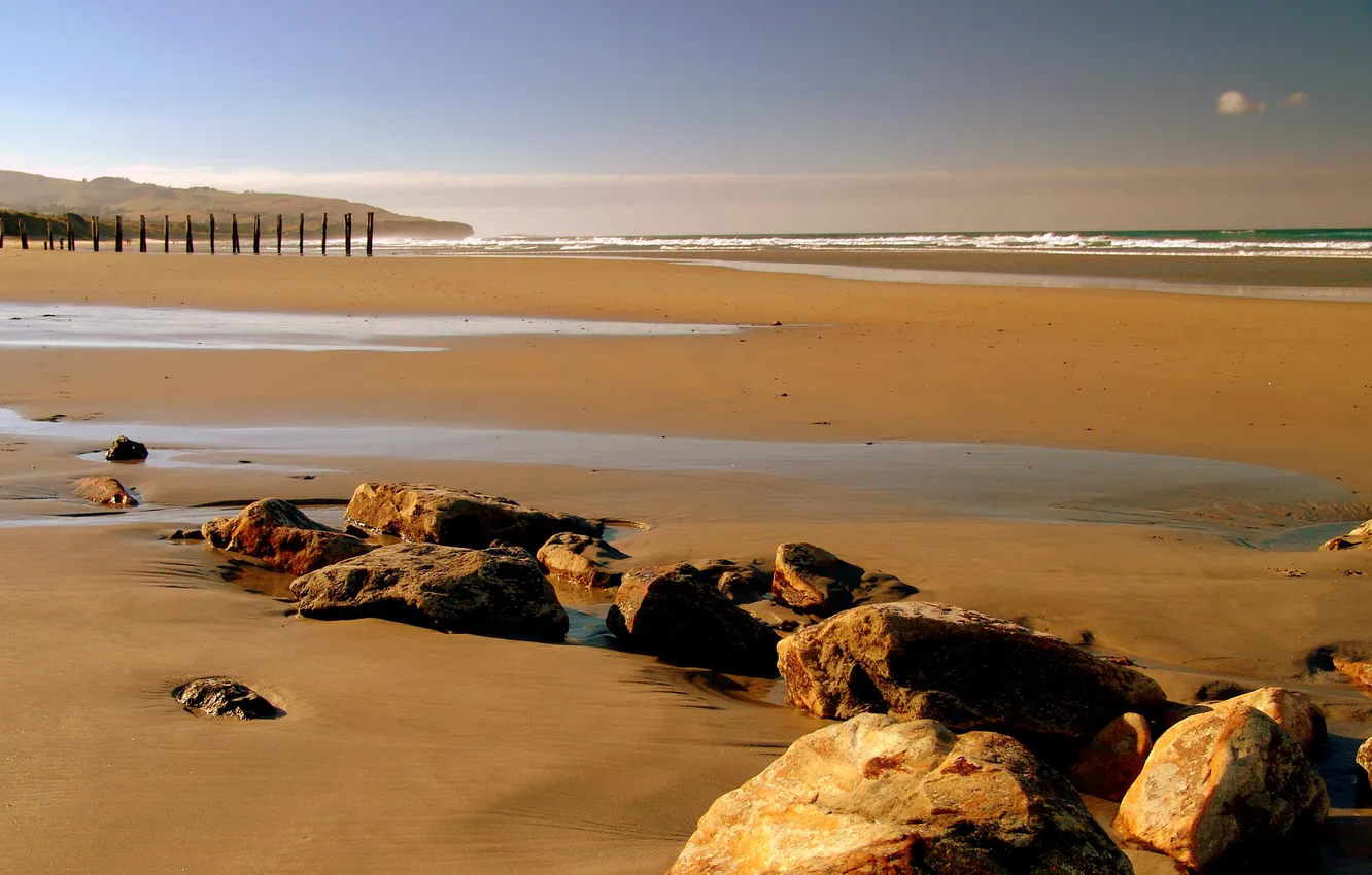 Фото обои песок, море, небо, вода, природа, камни, океан, берег
