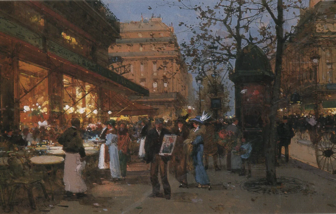 Фото обои Eugene Galien Laloue, Cafe de la Paix, Paris Print