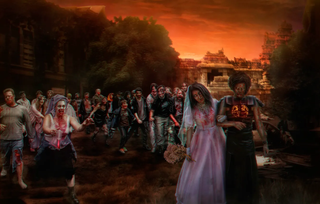 Фото обои зомби, невеста, свадьба, жених