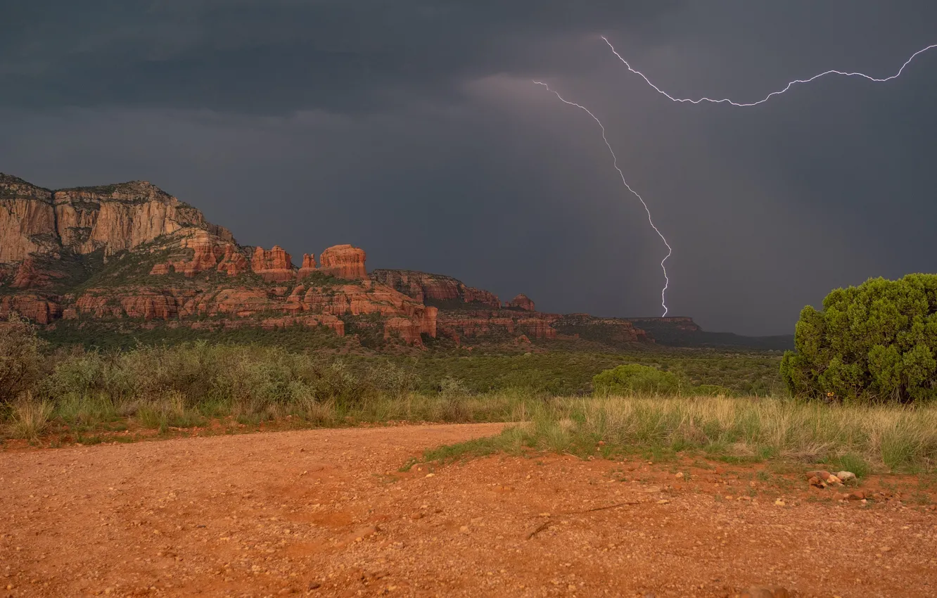 Фото обои скалы, молния, долина, Аризона, Arizona, Sedona, Седона