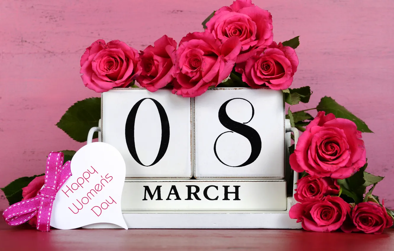 Фото обои цветы, праздник, розы, 8 марта, числа, дата, женский день