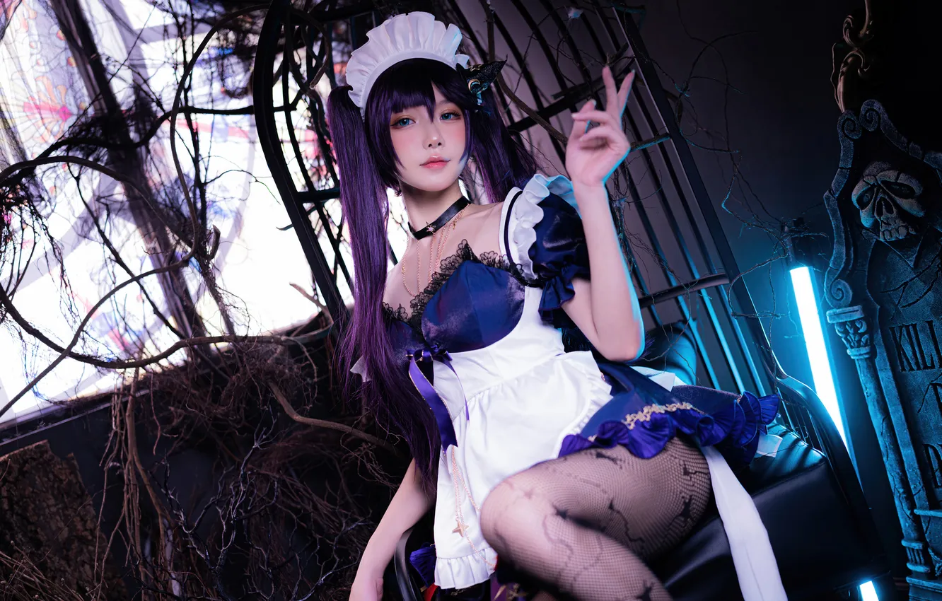 Фото обои Girls, Video Game, Cosplay, Mona, Maid, Genshin Impact