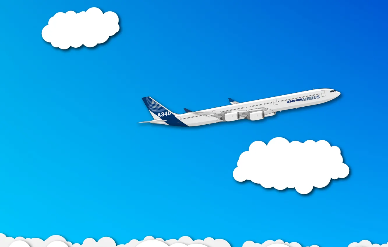 Фото обои облака, самолет, минимализм, a340