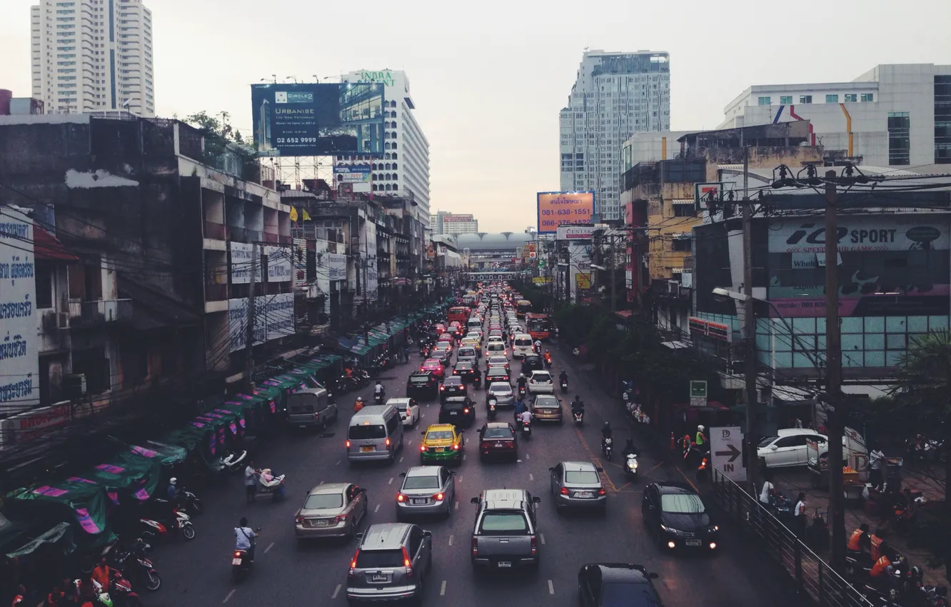 Фото обои Thailand, cars, asia, people, traffic, buildings, Bangkok, market