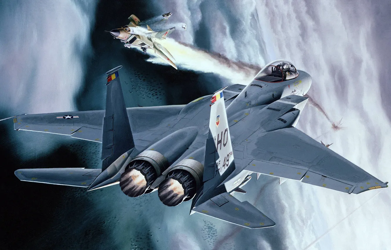 Фото обои авиация, рисунок, истребитель, Eagle, американский, art, F-15, Douglas
