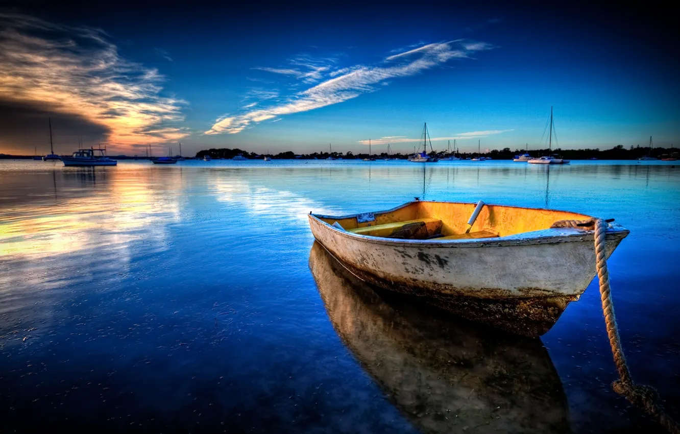 Фото обои море, пейзаж, лодка