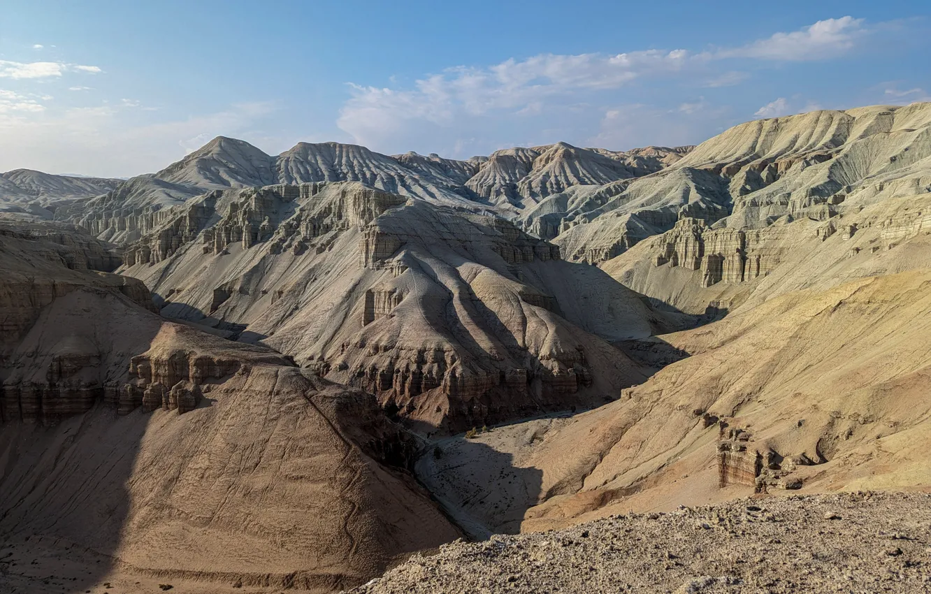 Фото обои Осень, Пустыня, Долина, Казахстан, Степь, pixel 7 pro пример фото, Алтын Эмель, горы в степи