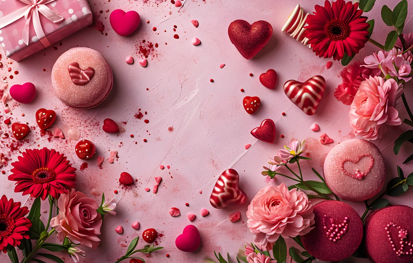 Фото обои любовь, цветы, подарок, романтика, сердце, розы, букет, love
