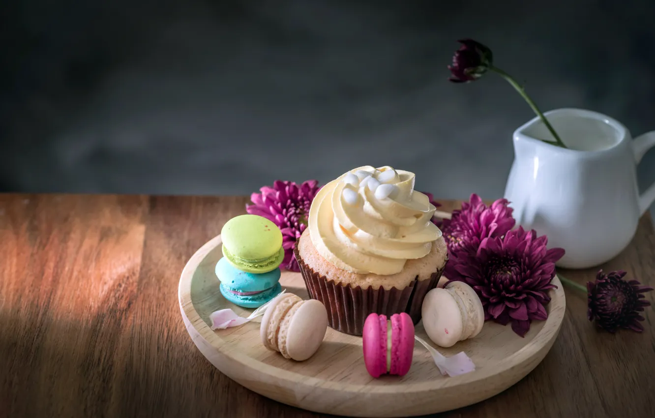 Фото обои цветы, colorful, десерт, flowers, пирожные, сладкое, sweet, cupcake