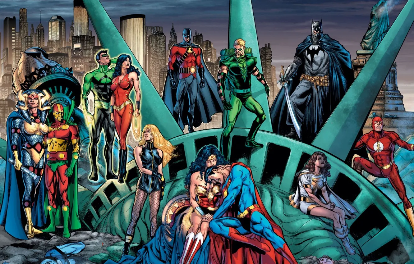 Фото обои batman, comics, Superman, green lantern, wonder woman, dc universe, flash