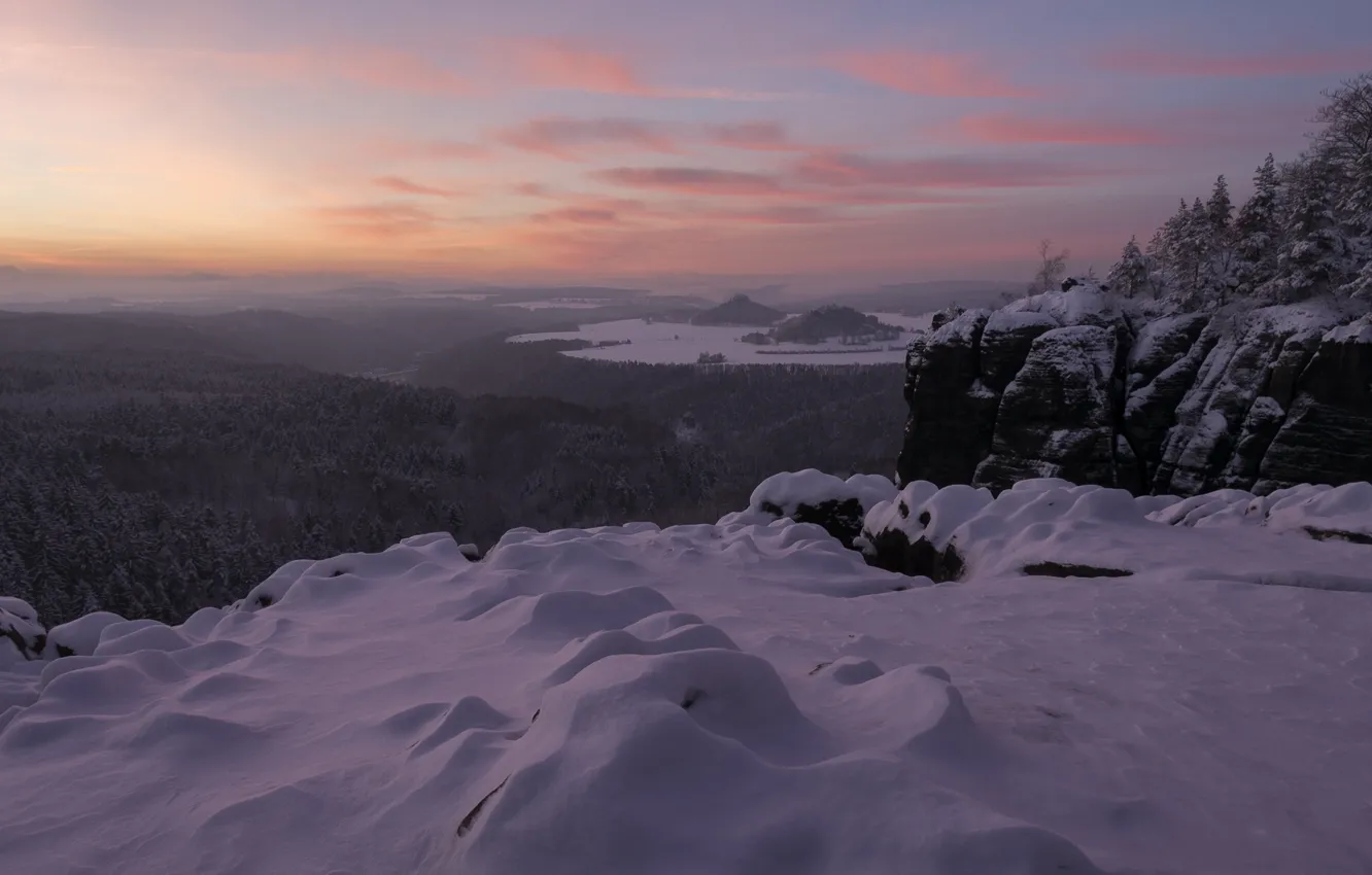 Фото обои зима, снег, горы, Германия, панорама, Germany, Саксония, Saxony