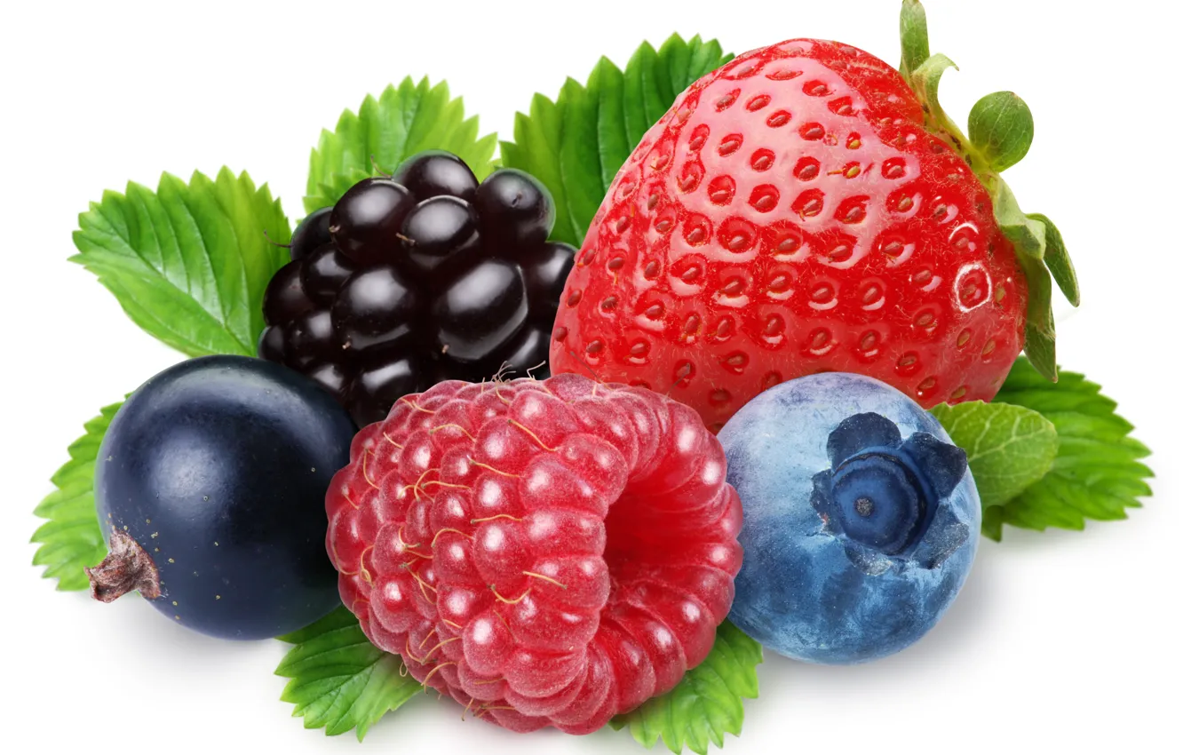 Фото обои ягоды, малина, черника, клубника, ежевика, чёрная смородина