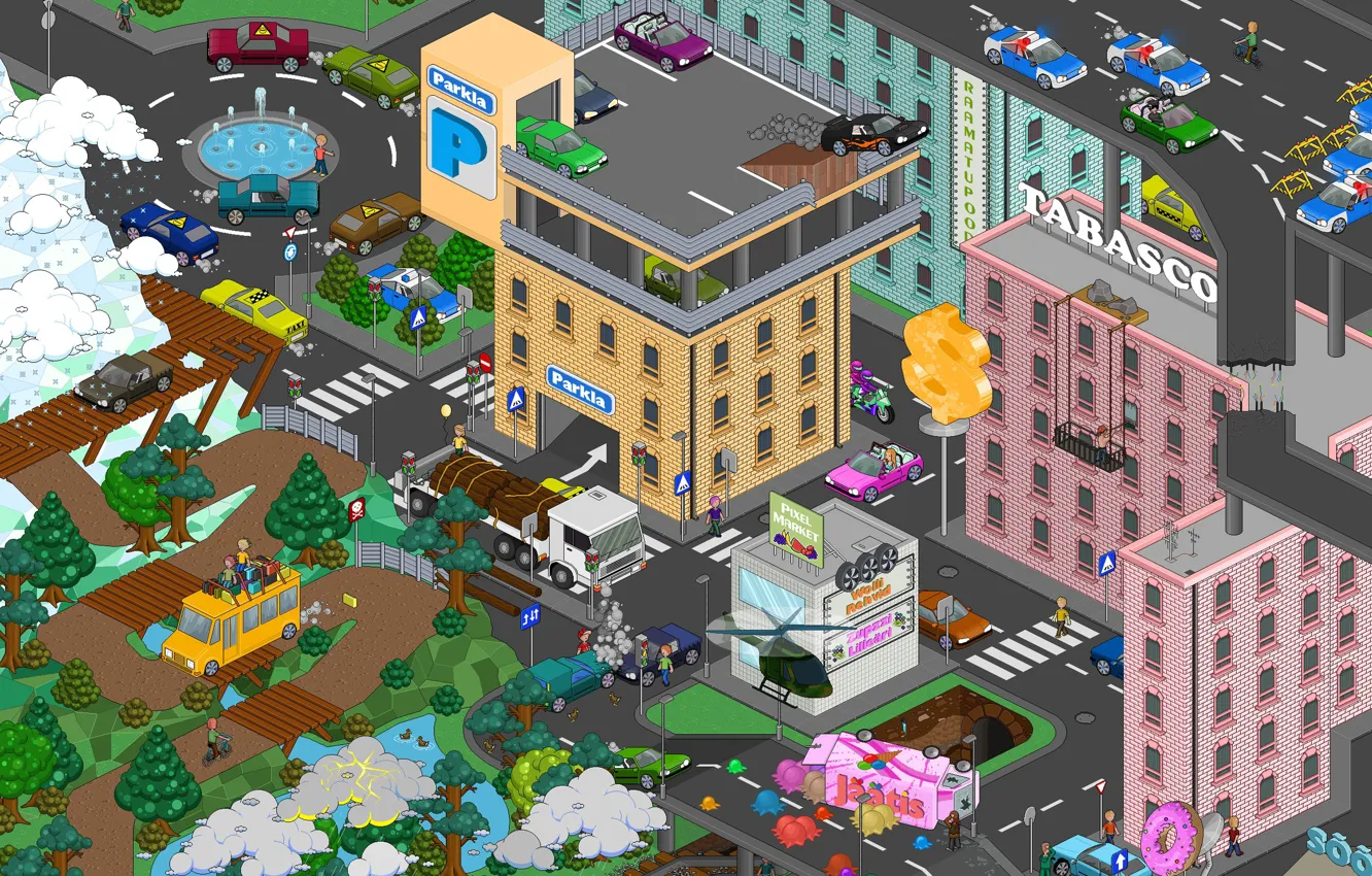Фото обои city, пиксель, pixel art