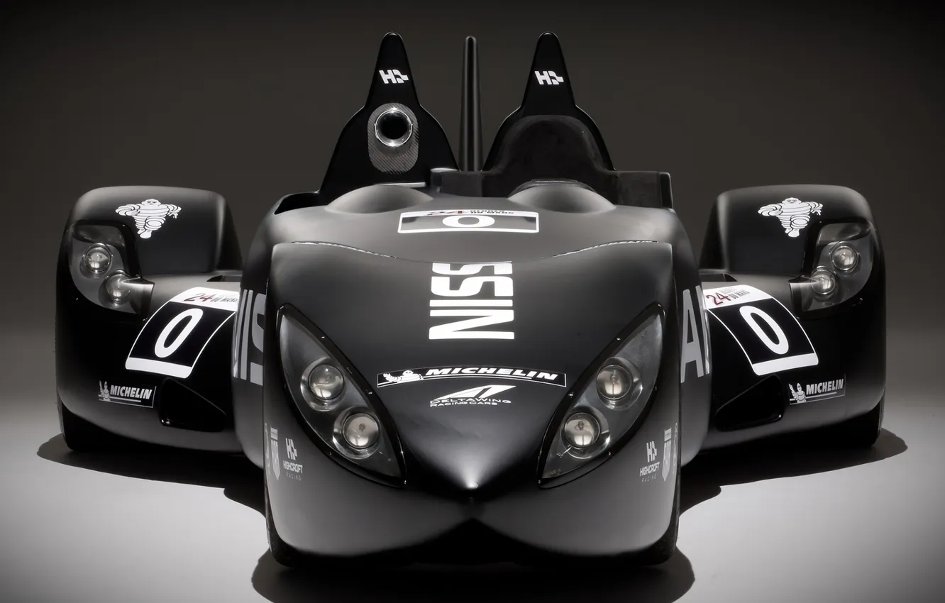 Фото обои чёрный, фары, nissan, прототип, ниссан, передок, гоночный болид, 24 Hours of Le Mans