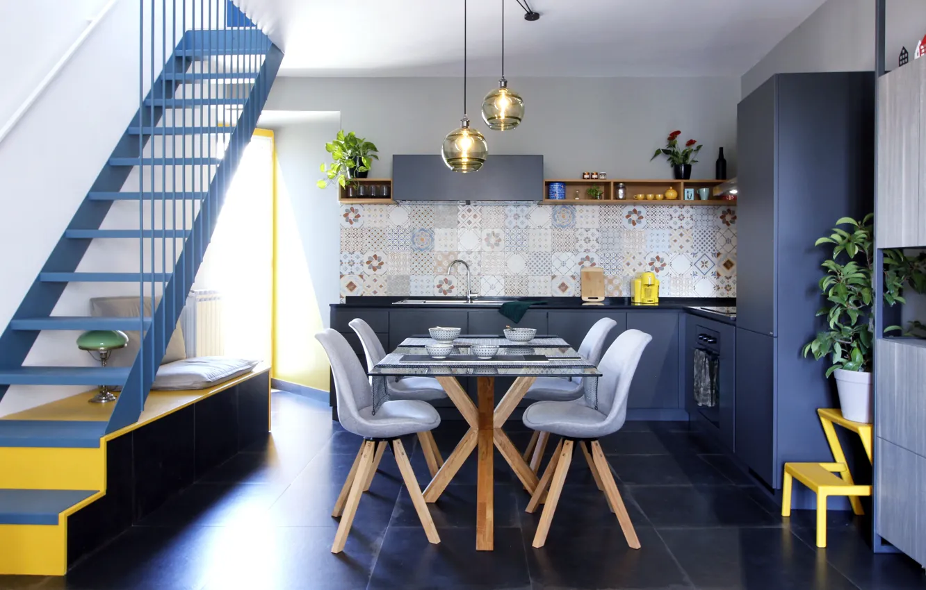 Фото обои дизайн, стиль, интерьер, кухня, лестница, столовая, by OFFLINE-officina d'architettura, Casa Lo-Fi 2.0-20