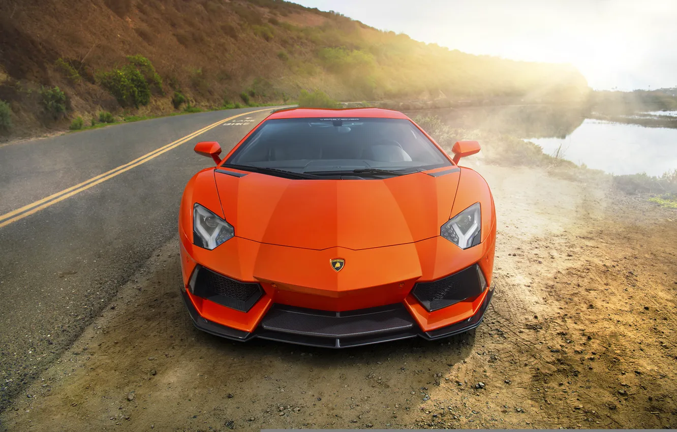 Фото обои supercar, orange, Lamborghini Aventador