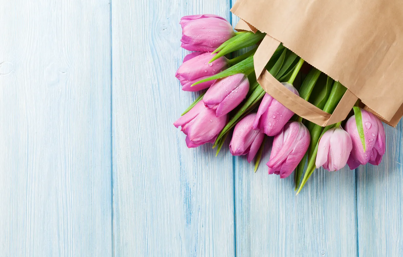 Фото обои цветы, букет, тюльпаны, wood, pink, flowers, tulips, spring