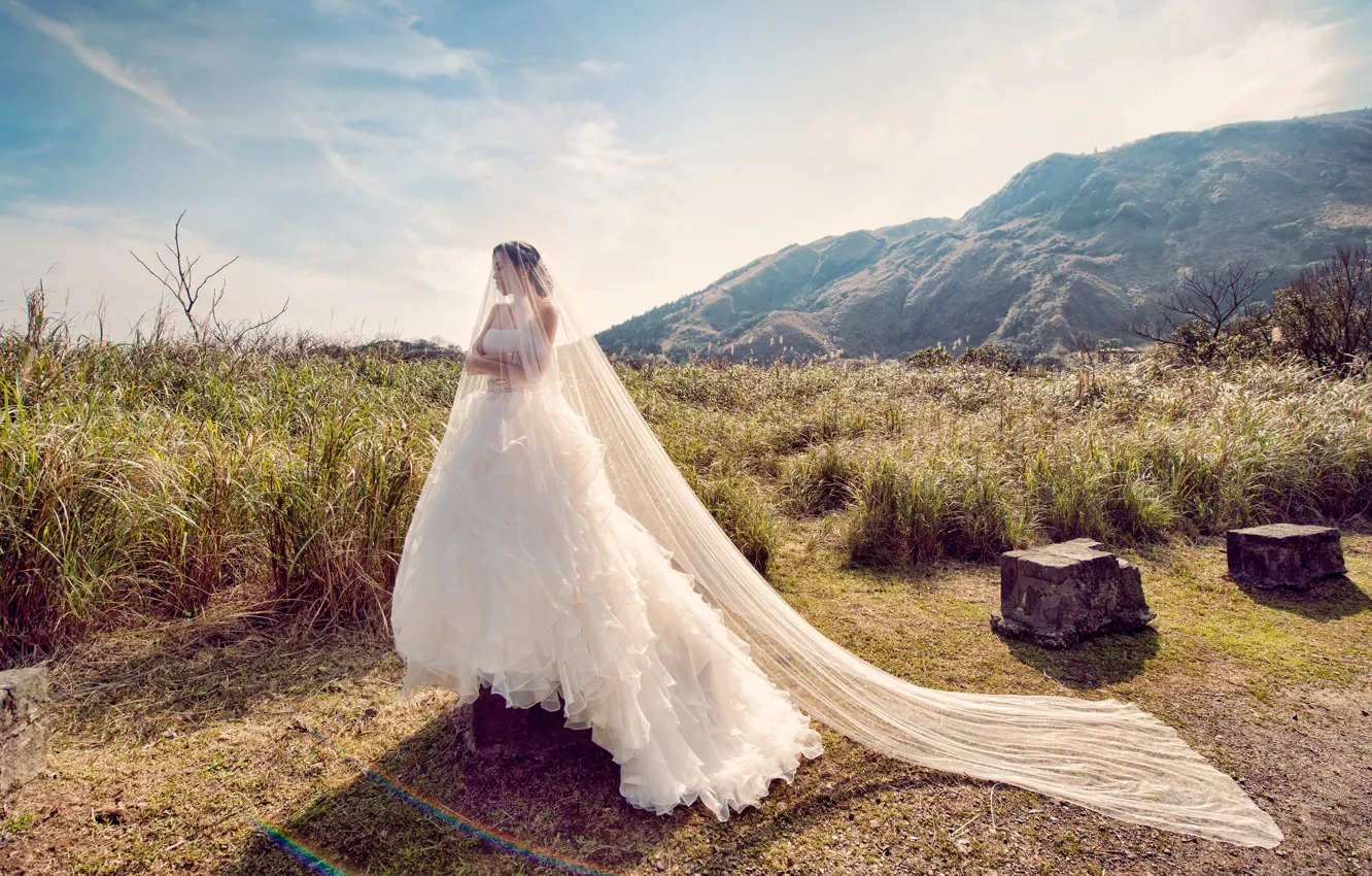 Фото обои девушка, невеста, белое платье