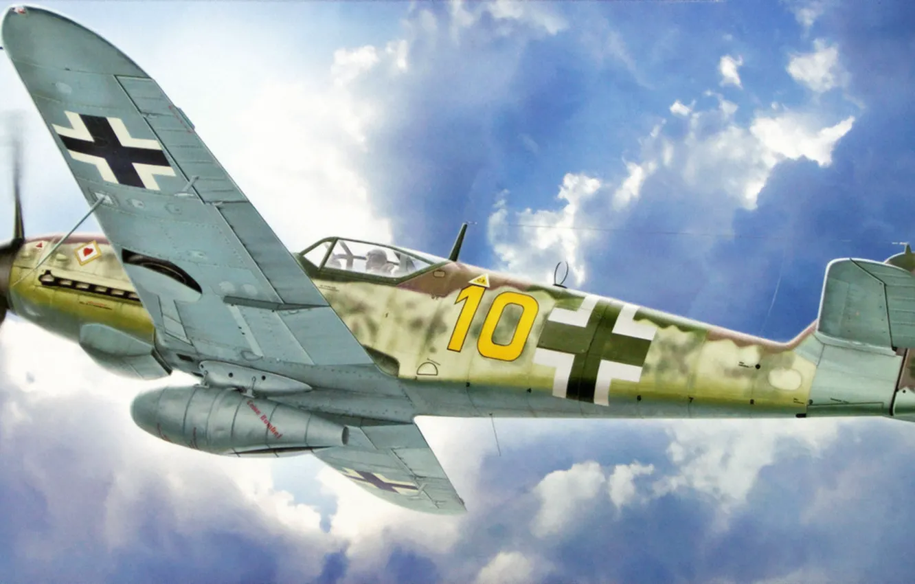 Фото обои war, art, painting, aviation, ww2, german fighter, Messerschmitt Bf 109K-4