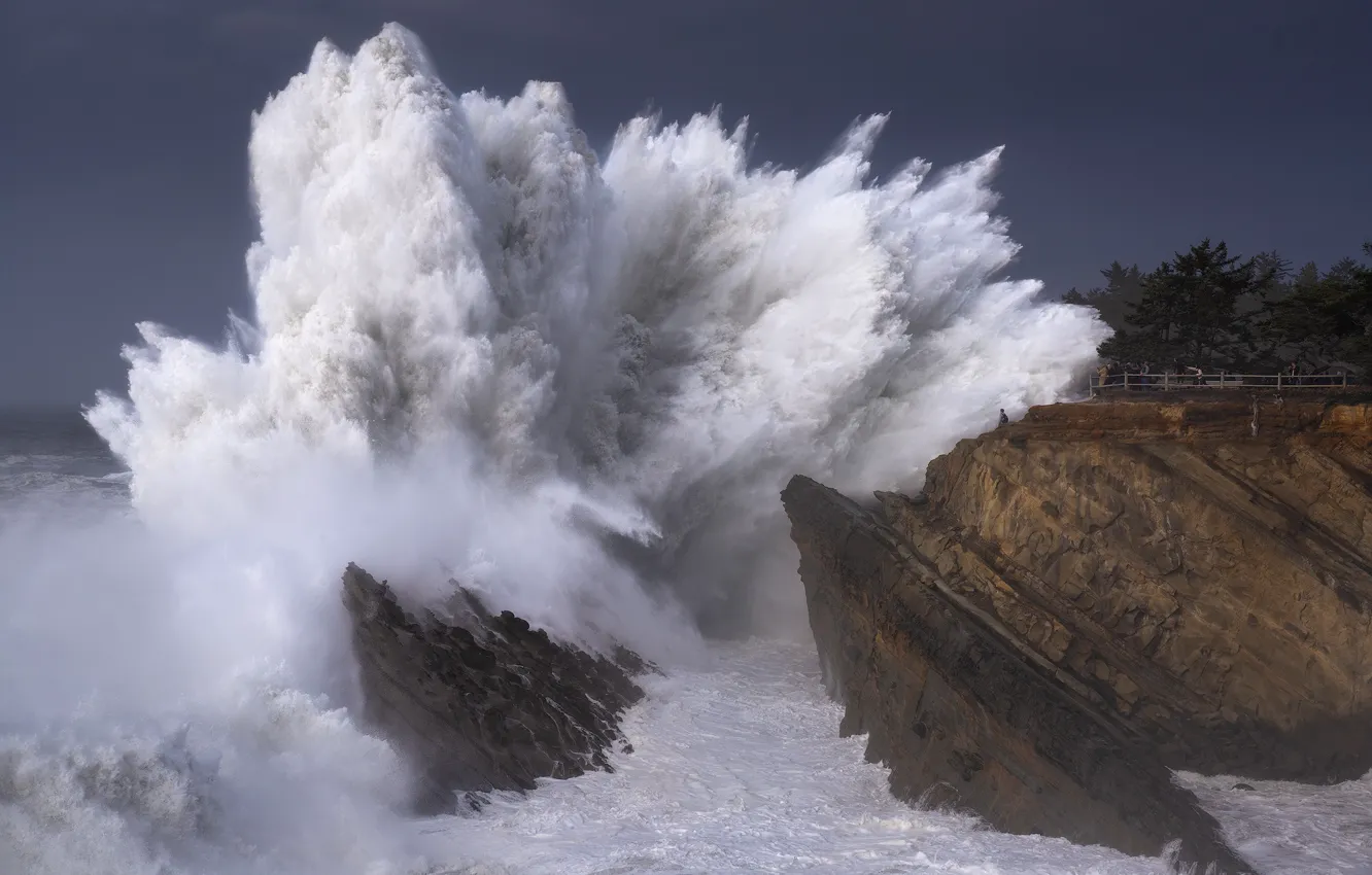 Фото обои море, волны, шторм, волна, туристы