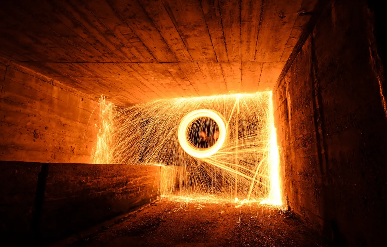 Фото обои light, fire, tunnel fire