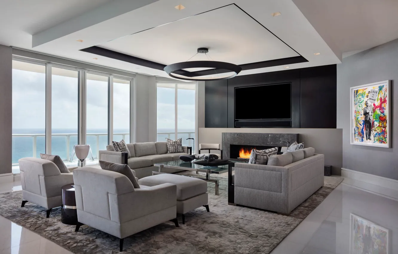 Фото обои интерьер, камин, гостиная, Luxury Penthouse