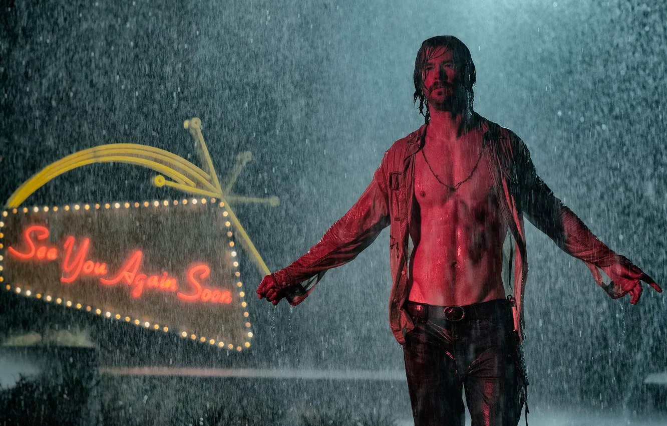 Фото обои дождь, мужчина, торс, красивый, Chris Hemsworth, Bad Times At The El Royale