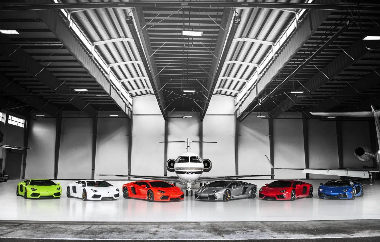 Фото обои Lamborghini, Самолет, Orange, Red, Blue, Green, White, LP700-4