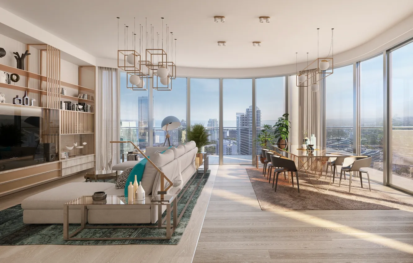 Фото обои интерьер, Miami, мегаполис, гостиная, столовая