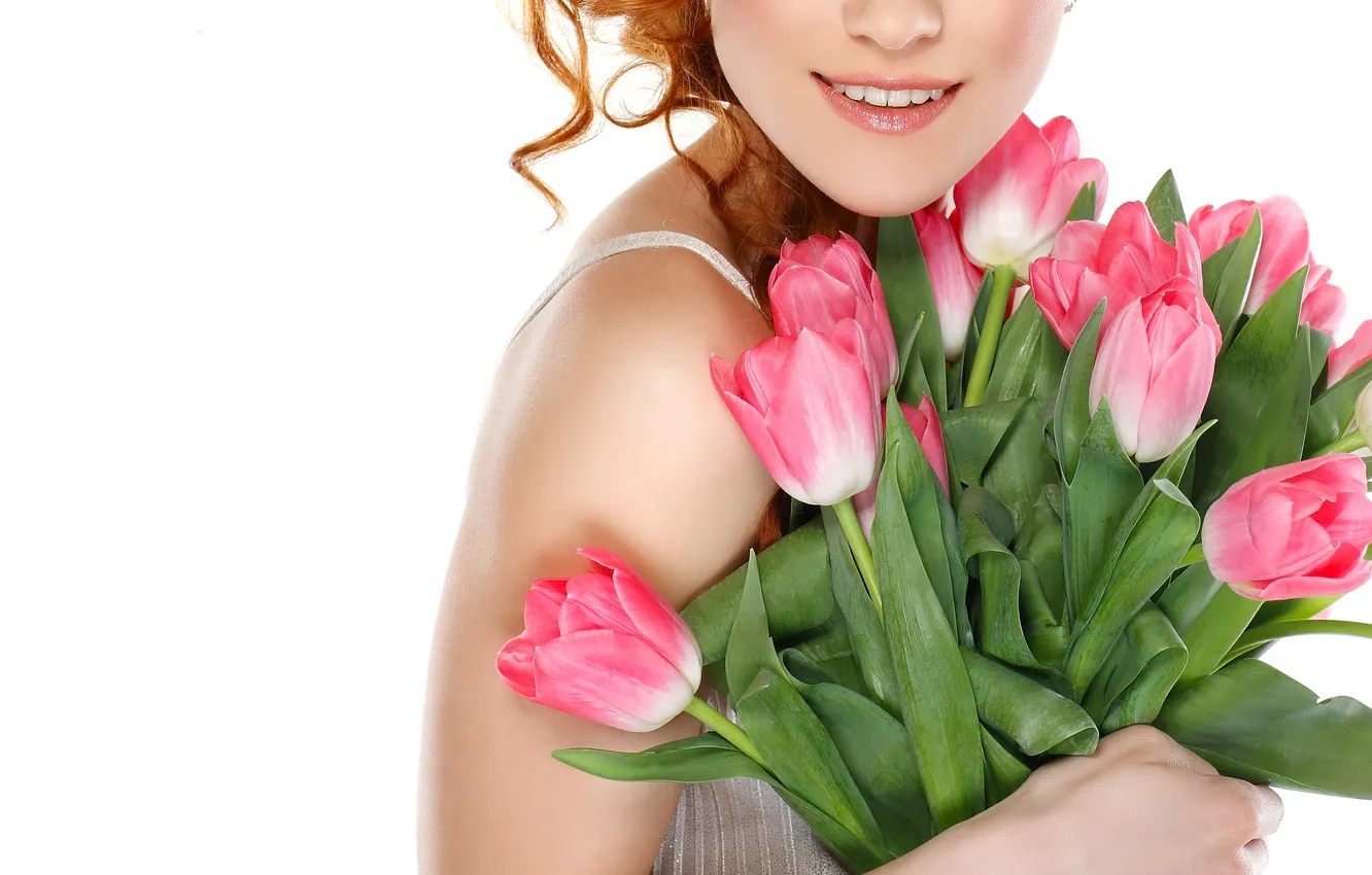 Фото обои цветы, волосы, Девушки, руки, тюльпаны, делать