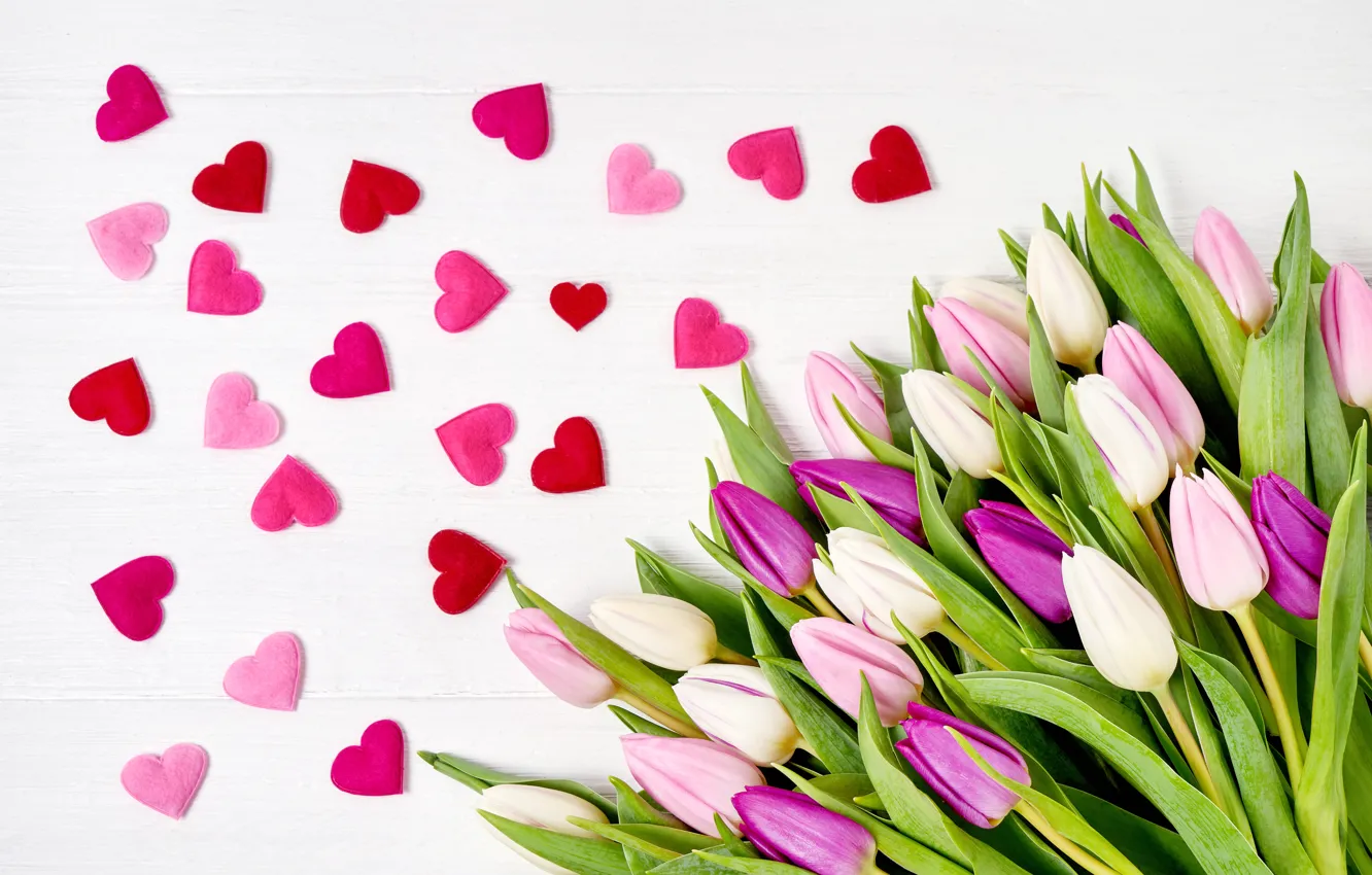 Фото обои любовь, цветы, сердце, букет, тюльпаны, love, розовые, heart