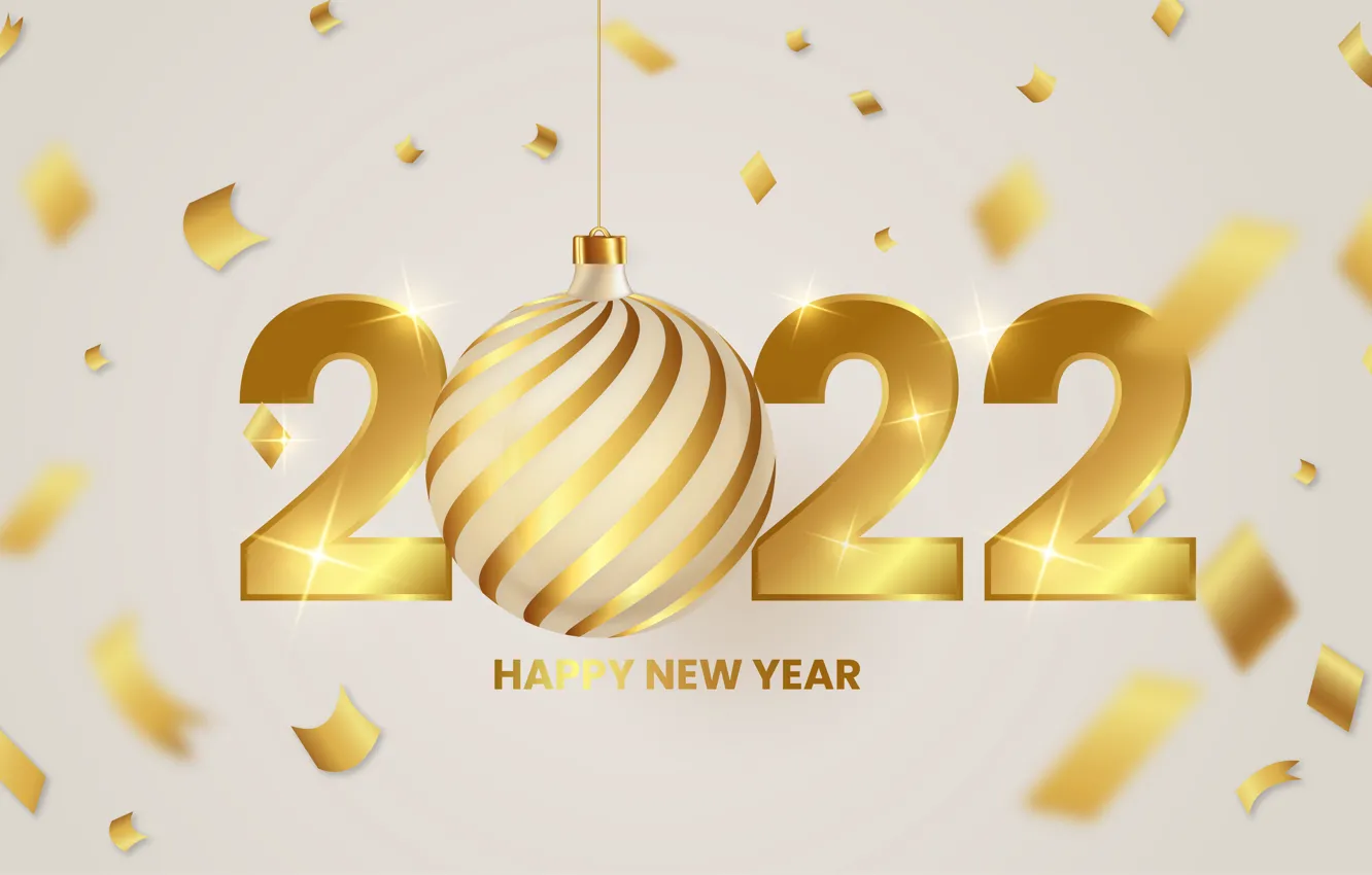 Фото обои фон, шар, шарик, цифры, Новый год, золотые, 2022