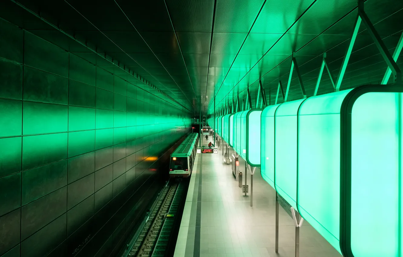 Фото обои метро, поезд, станция, Германия, перрон, светильник, Гамбург