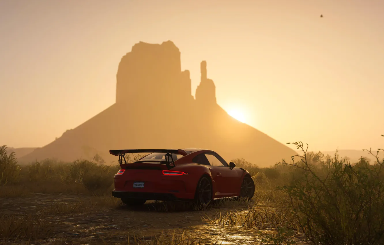Фото обои закат, 911, Porsche, game, Ubisoft, GT3 RS, The Crew 2