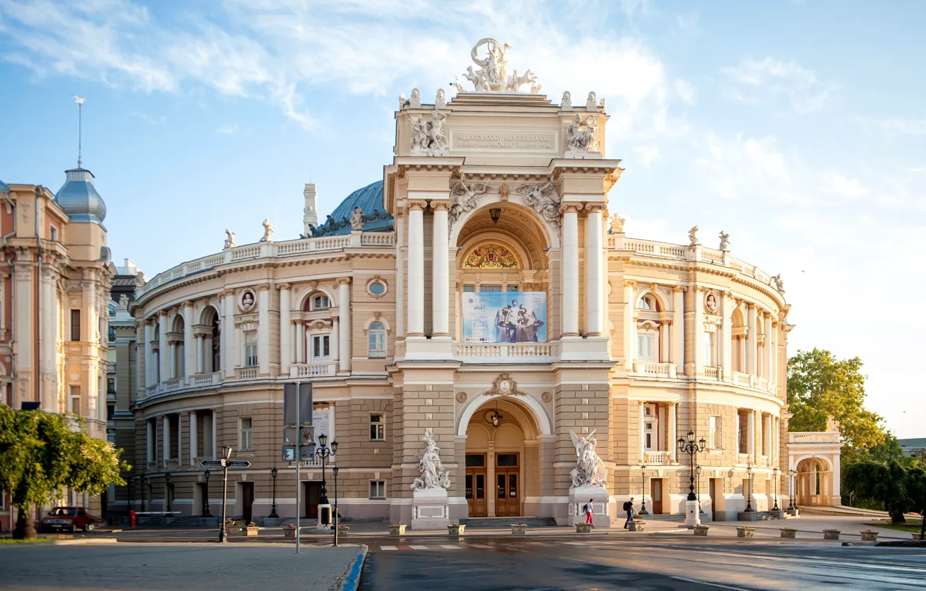 Фото обои улица, здание, площадь, театр, Украина, Ukraine, Одесса, Odessa