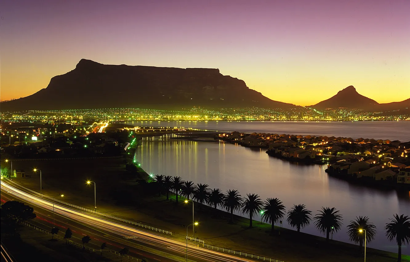 Фото обои ночь, огни, ЮАР, Кейптаун, Kapetown