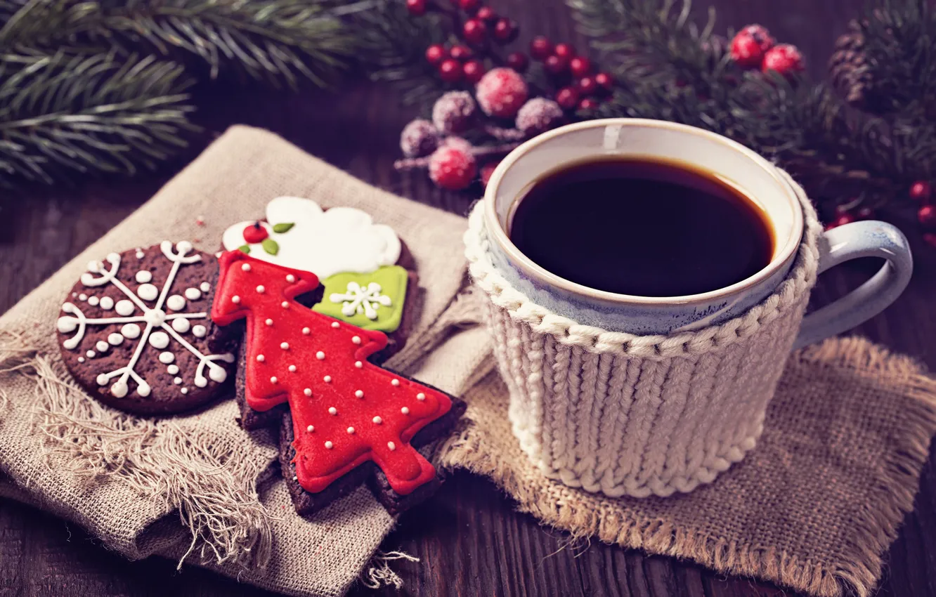 Фото обои чай, елка, печенье, чашка, Новый год, Christmas, выпечка, cup