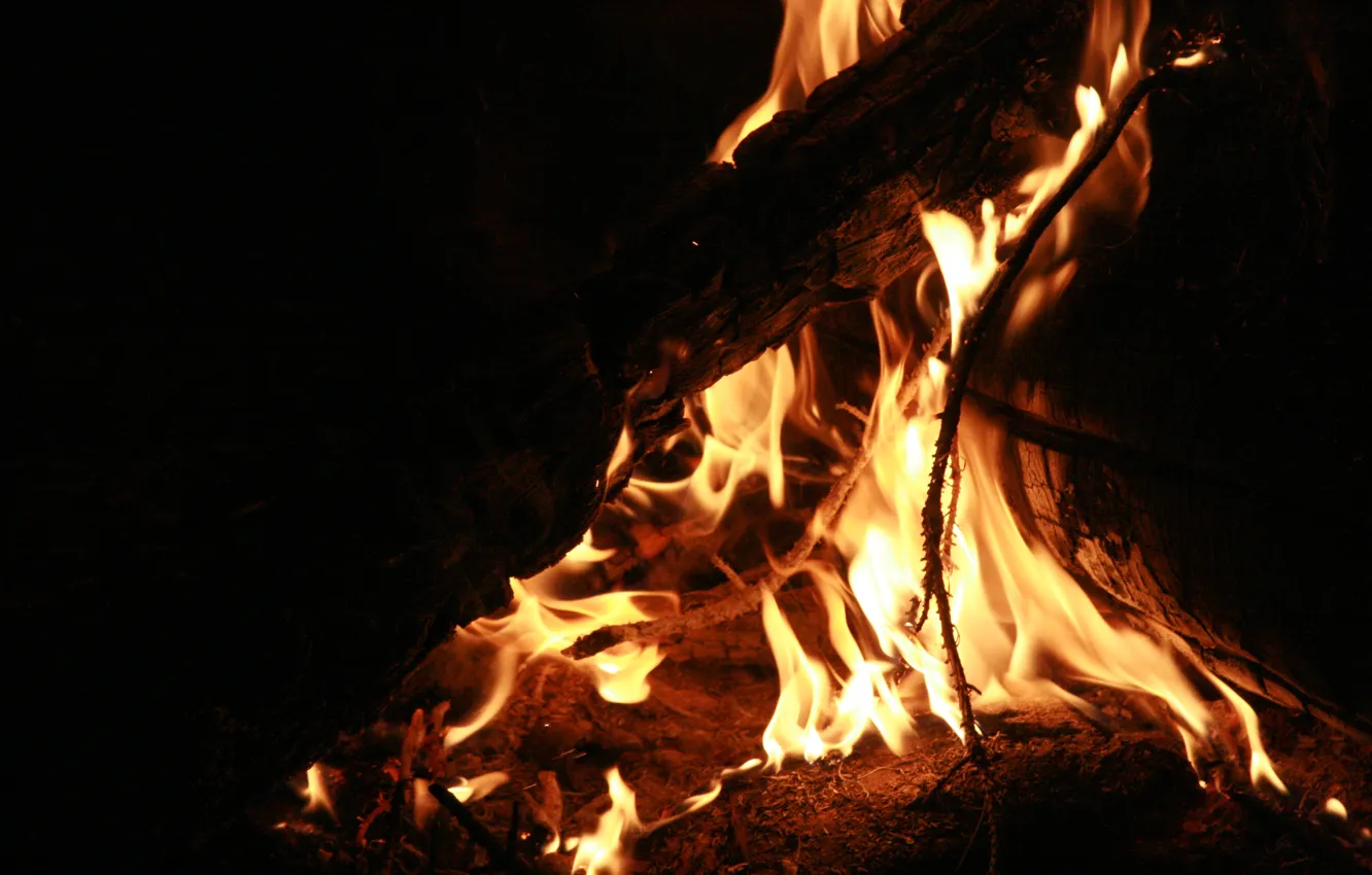 Фото обои огонь, отдых, вечер, костер, дрова, разное