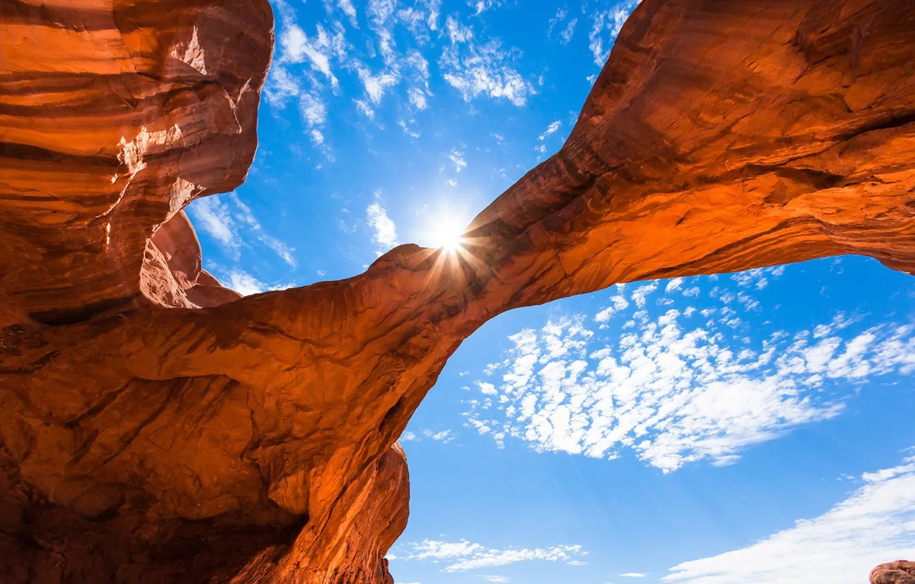 Фото обои USA, sky, nature, clouds, rocks, sun, canyon, Utah