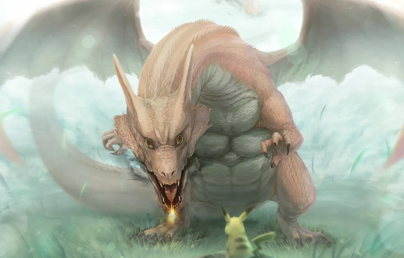 Фото обои дракон, крылья, арт, pokemon, pikachu, lif-ppp, lif, charizard