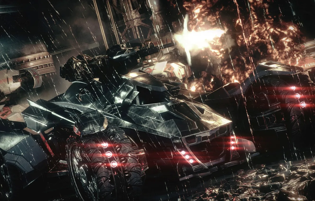 Фото обои City, Batman, Batmobile, Бетмен, Arkham Knight