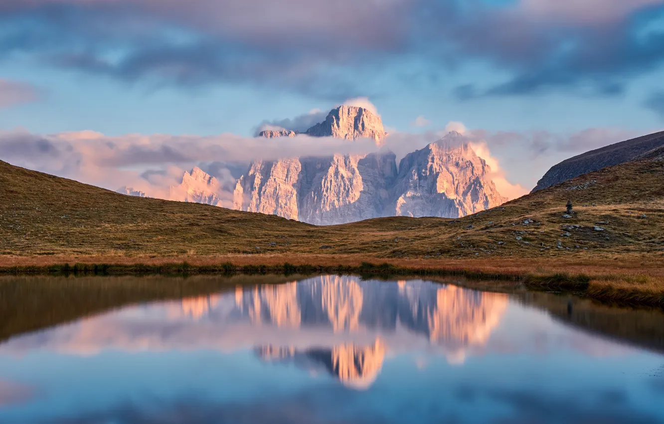 Фото обои sky, landscape, Italy, nature, water, mountains, clouds, lake