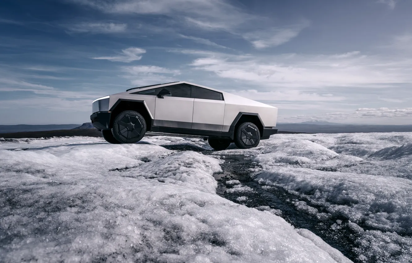 Фото обои car, ice, sky, Tesla, 2023, Tesla Cybertruck, Cybertruck