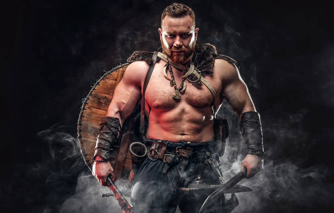 Фото обои smoke, weapon, back, shield, berserk, surrounded
