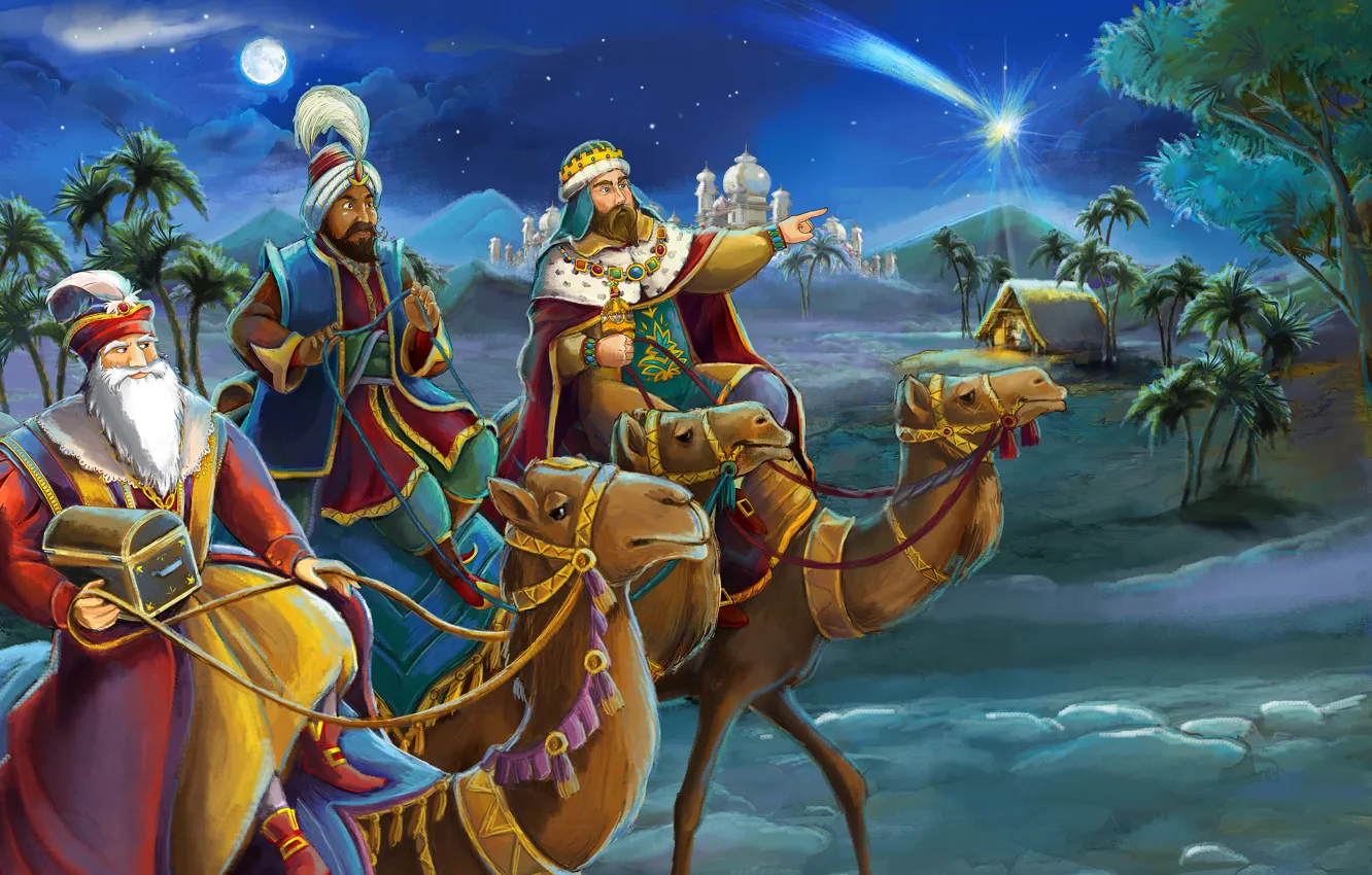 Фото обои desert, camels, Melchior, Biblical Magi, the Magi, Gaspar, Balthazar