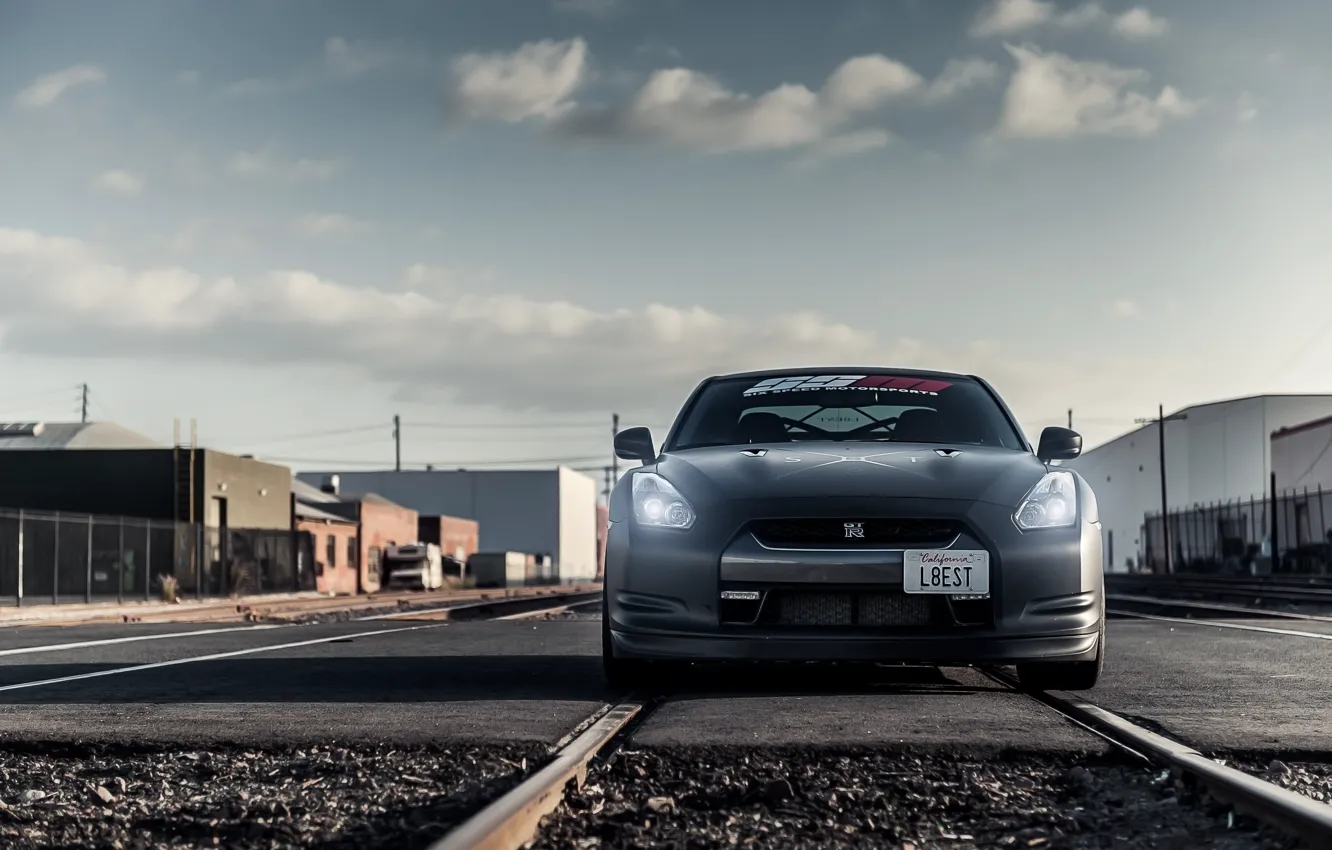 Фото обои матовый, перед, Nissan, GT-R, black, ниссан, front