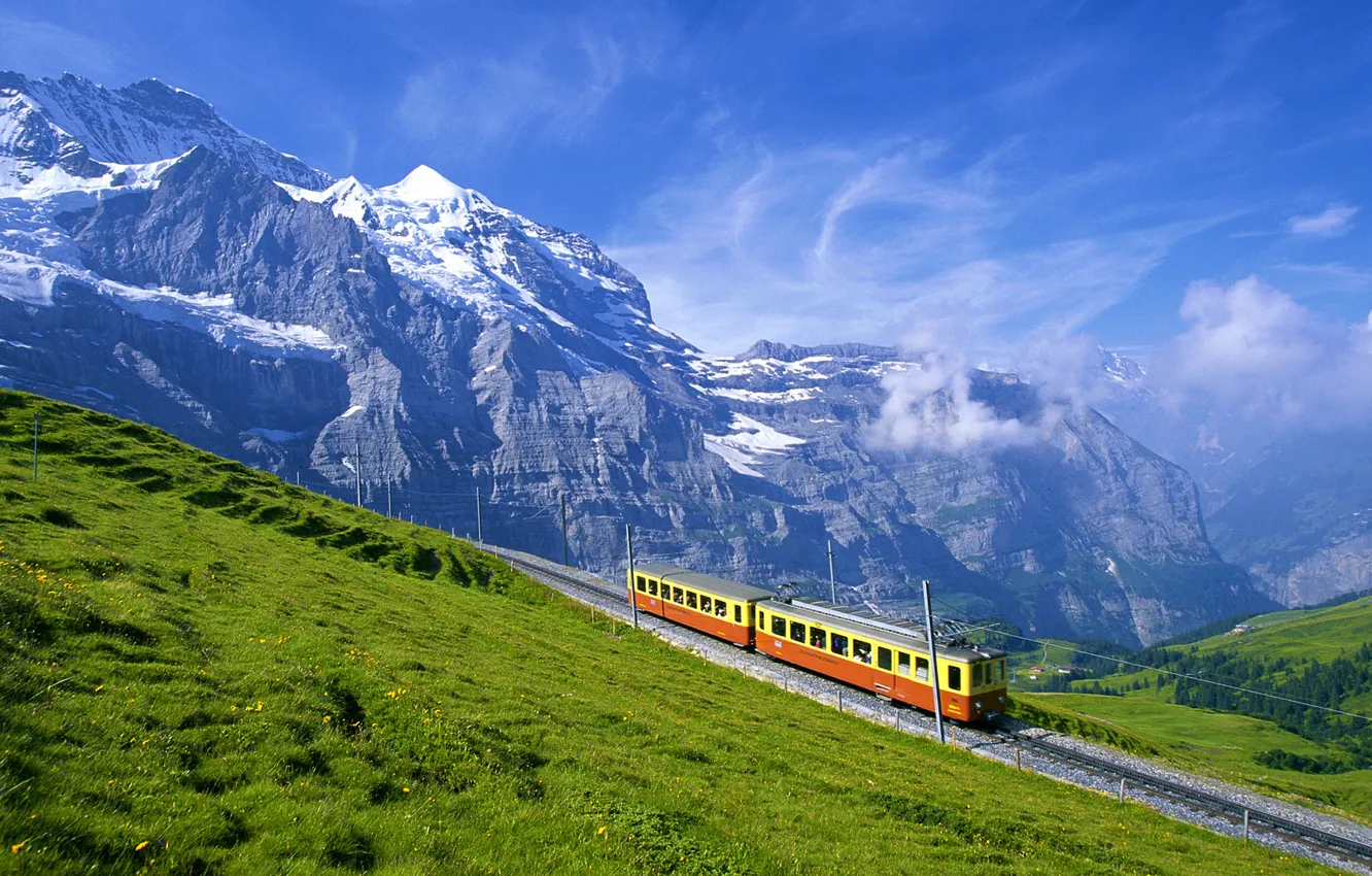 Фото обои горы, Альпы, вагон, железная дорога
