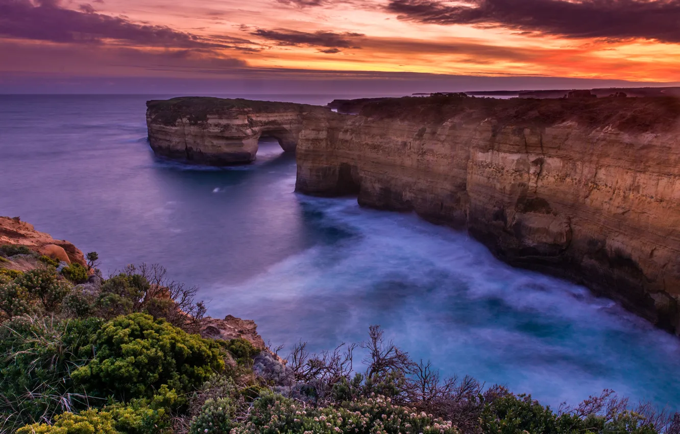 Фото обои море, небо, закат, океан, скалы, побережье, горизонт, Австралия