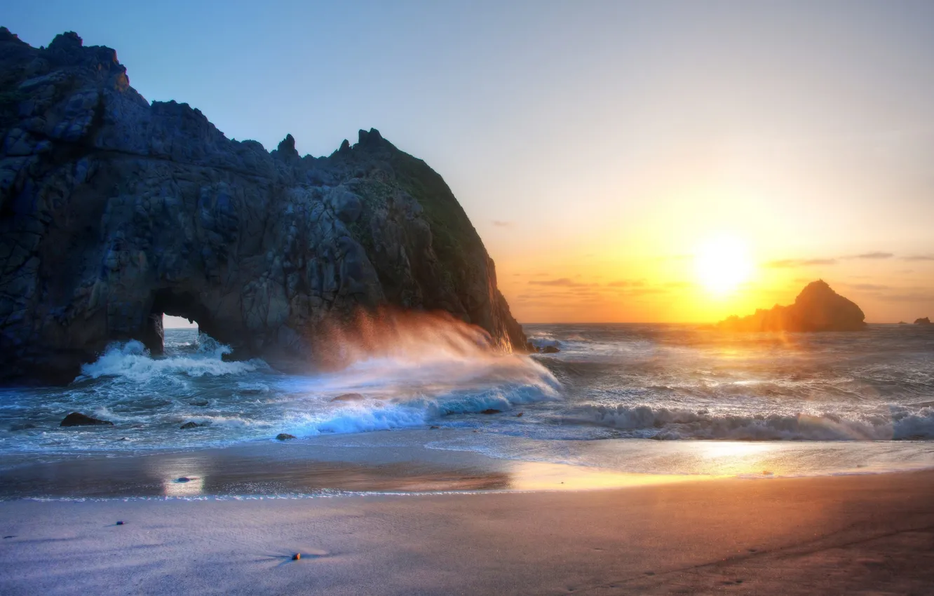 Фото обои закат, океан, california, usa